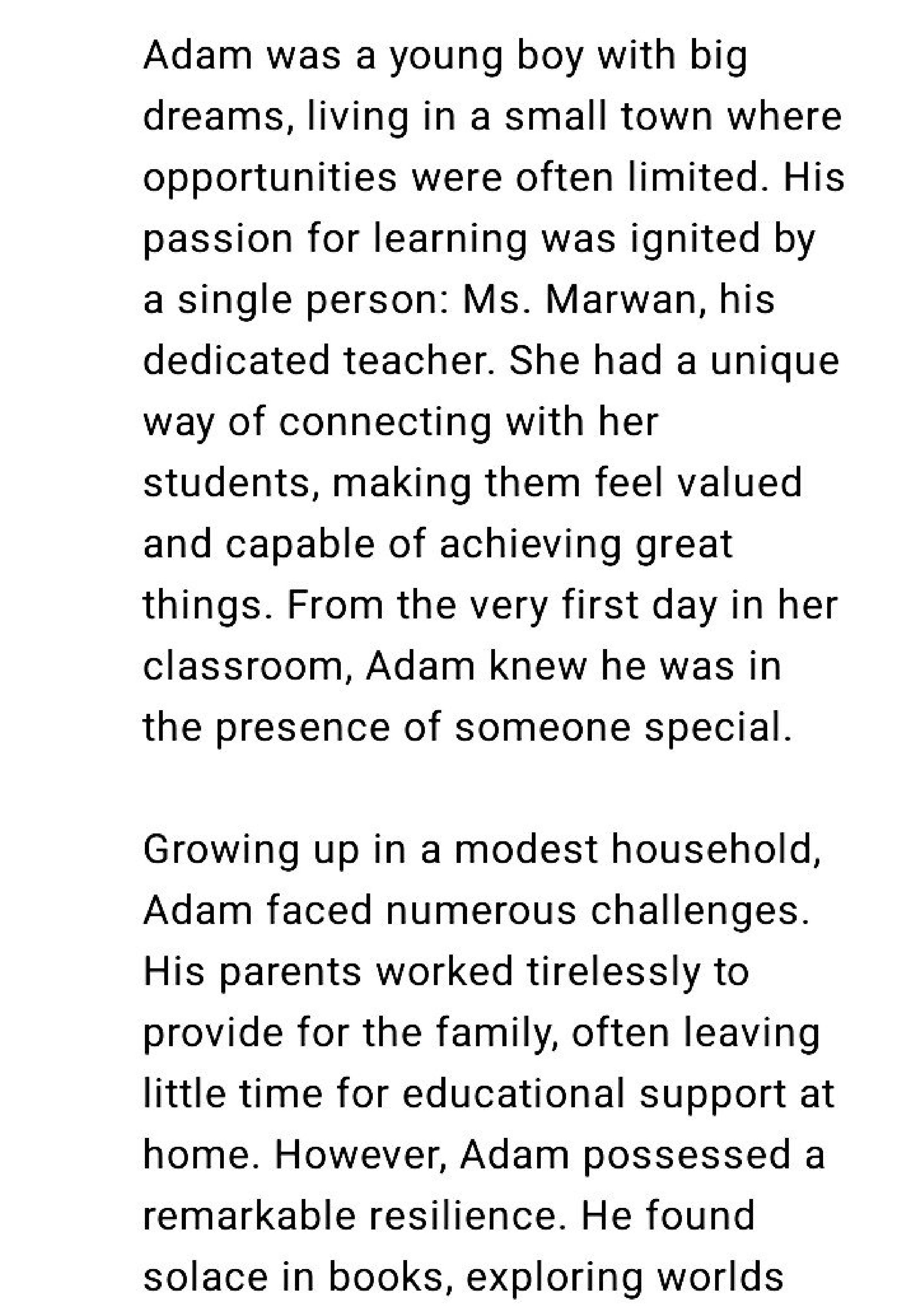 Adam: A Journey of Inspiration Through Education